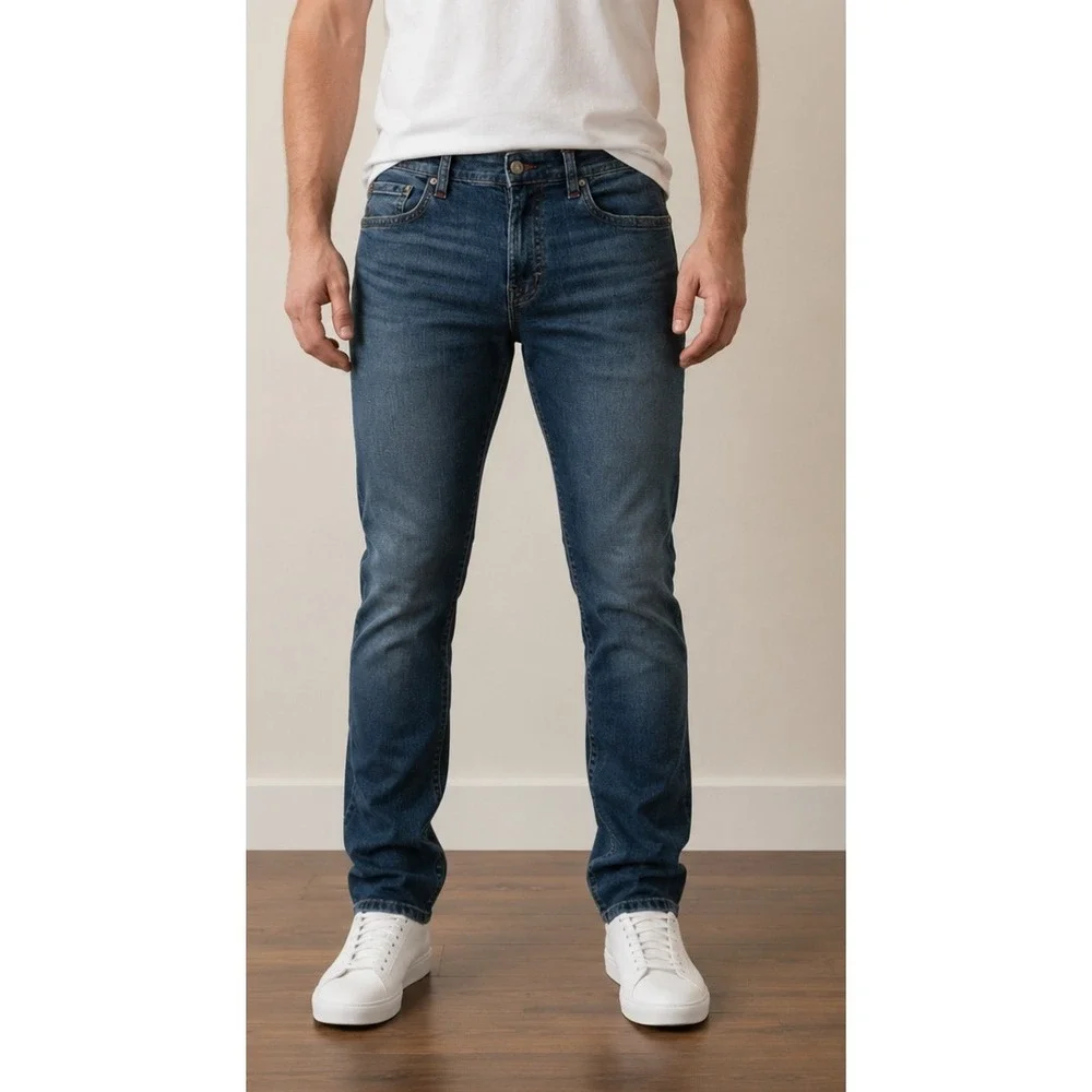 True Religion Slim Straight Jeans in Blue Denim‎